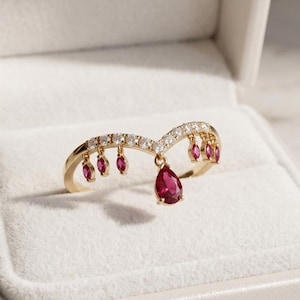 Anillo colgante de rubí en forma de pera, plata de ley 925, anillo de compromiso, joyería de diamantes, regalo para el Día de la Madre
