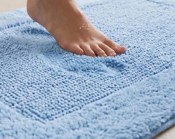 Blauer Luxus-Baumwollring gesponnene Badematte - weicher getufteter Badezimmerteppich, wasserabsorbierende reversible Badematte, kuscheliger Badteppich, Bodenmatte im Hotelstil