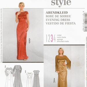 Size 10-24 Evening Gown w/ Fitted Bodice, Flared Skirt & Sleeve Options, Uncut Sewing Pattern