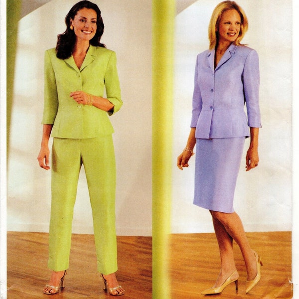 Size 14-16-18 Jacket w/ Peplum, 3/4 Sleeves, Lined Slim Skirt & Tapered Evening Pants, Uncut Sewing Pattern