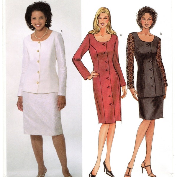 Size 14-18 Princess Seam Dress or Jacket in 2 Lengths w/ Straight Skirt, Womens Uncut Sewing Pattern