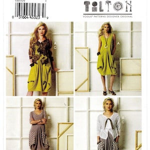 May include: Vogue Patterns designer original sewing pattern featuring four different women's fashion designs. The pattern includes a variety of dresses and tops with unique pocket and drape details. The size range is X-Small to Medium.