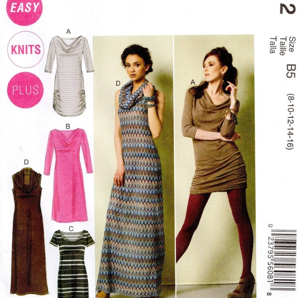 Size 8-16 Stretch Knits Dresses w/ 3 Neckline Options, 3 Lengths, Uncut Sewing Pattern