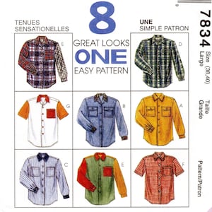 Size L 38-40 Unisex Oversized Shirt w/ Yoke, Back Pleat & Long or Short Sleeves, Uncut Sewing Pattern