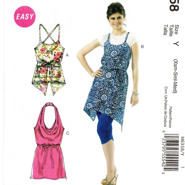 Size XS S M, 4-14 Loose Fitting Wrap Around Tops, Halter or Shoulder Straps, Uncut Sewing Pattern