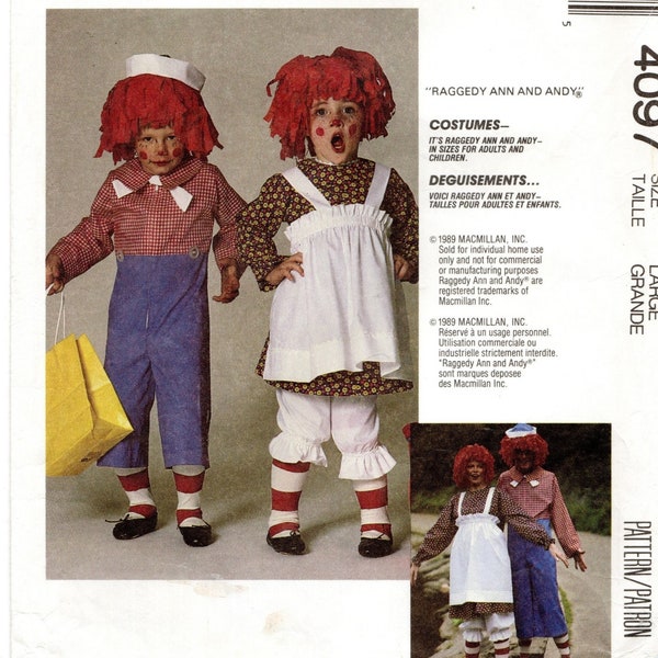 Size L 40-42, Adult, Raggedy Ann & Andy Costumes, Vintage Sewing Pattern is Pre-Cut for Ann, Uncut for Andy