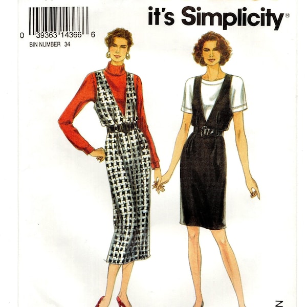 Size Pt-XL, 6-24 Jumper w/ Deep V Neckline & Short Sleeve Top, Uncut Sewing Pattern, 1990s