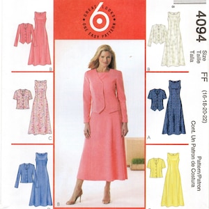 Size 16-22, Unlined Jacket w/ Sleeveless Princess Seam Dress, Uncut Sewing Pattern