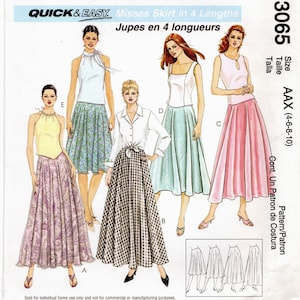 Size 4-10 Flared Skirts w/ Zip & Waistband, 4 Lengths, Sheer Overlay Option, Uncut Sewing Pattern