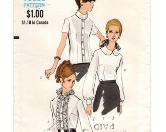 Size 14 Fitted Blouses w/ Front & Collar Options, Long or Short Length Sleeves, Pre-Cut Sewing Pattern, Vintage Vogue