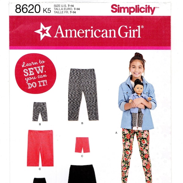 Girls Size 7-14 + 18" American Girl Leggings & Shorts, Uncut Learn to Sew Sewing Pattern