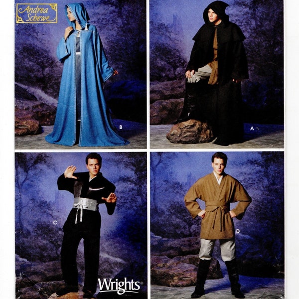 Size XS-XL Adult & Teen Jedi Inspired Costumes w/ Hooded Robe, Wrap Tunic w/ Belt, Shoulder Armor and Dickey, Pre-Cut Sewing Pattern