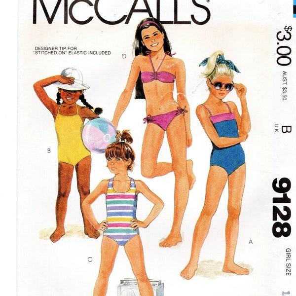 Size 14 Girls Stretch Knits Swimwear, 1 & 2 Piece Bathing Suits, Breast 32", Uncut Sewing Pattern