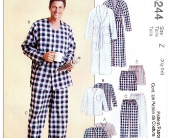 Size XL XXL, Men's Robe w/ Belt & Long or Short Pajamas, Uncut Sewing Pattern