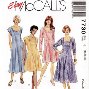 Bust Size 48-54&quot; Princess Seam Dress in 2 Lengths, Neckline & Sleeve Options, Uncut Sewing Pattern 1990s