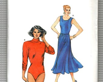 Body talla XS-L con opciones de escote y mangas + falda acampanada con cintura elástica, patrón de costura sin cortar para tejidos elásticos