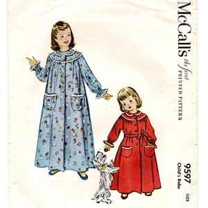 Size 4 Girls Robe w/ Buttoned Front, Peter Pan Collar, Pockets & Trim, Vintage 1950s Sewing Pattern