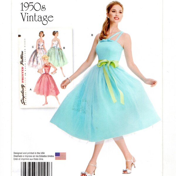 Size 6-14 Lined Dress w/ Shoulder Straps, Skirt Overlay Option, 50s Retro, Uncut Sewing Pattern