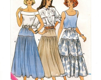 Size S 8-10, Tiered Full Skirts, Pleat or Gather to Yoke w/ Elastic Waist, Uncut Sewing Pattern