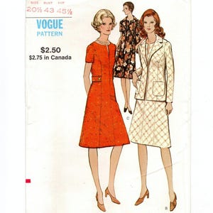 Size 20-1/2, Bust 43", Half Size Dress & Lined Jackets w/ Princess Seams, Vintage Vogue, Pre-Cut Sewing Pattern