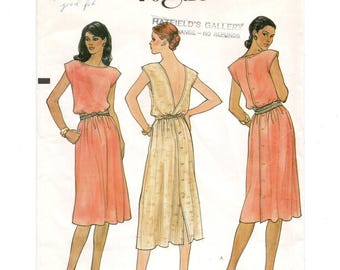 Size 6 Vogue Dress in 2 Lengths w/ Back Buttons, Deep V-Back Option, Pre-Cut Sewing Pattern