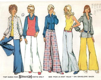 Size 12 Wide Leg Pants w/ Front Zip, Shirt & Stretch Knit Tank Top, Uncut Sewing Pattern