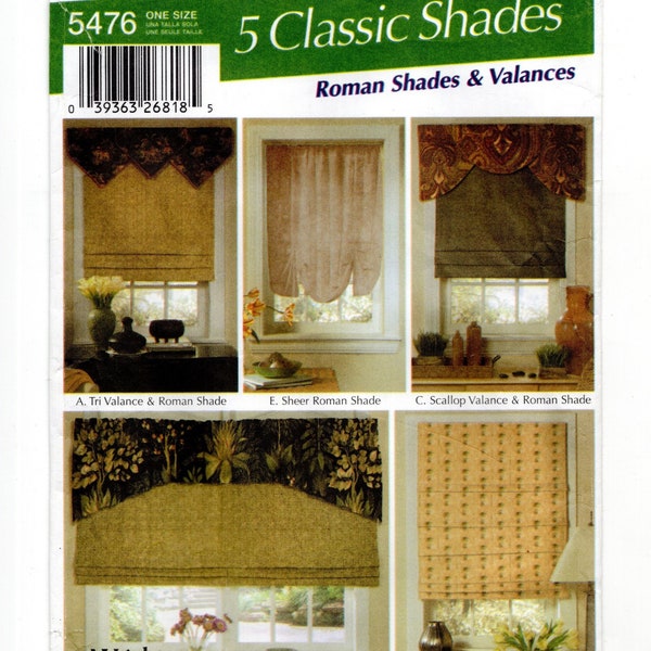 Sheer or Lined Shades, Shaped Valance Window Treatments, Uncut Sewing Pattern for Home Decor