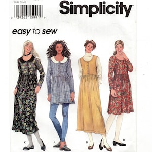 May include: Simplicity sewing pattern 9197 featuring four dress designs. The pattern includes sizes XS, S, and M, and is labeled "easy to sew." The dresses include floral, plaid, and solid color options.