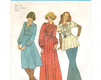 Size 10 Dress in 2 Lengths or Top w/ High Waist, Gathered Skirt & Sleeve Options, Pre-Cut Sewing Pattern