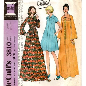 Size S 8-10 Zipped Robe or House Dress, Sleeve & Trim Options, Unused Sewing Pattern, Vintage 70s