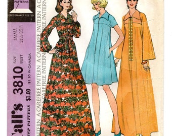 Size S 8-10 Zipped Robe or House Dress, Sleeve & Trim Options, Unused Sewing Pattern, Vintage 70s