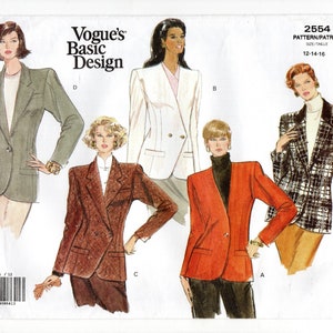 Size 12-16 Single or Dbl Breasted Jackets: Fitted, Lined, Collar Options, Uncut Sewing Pattern