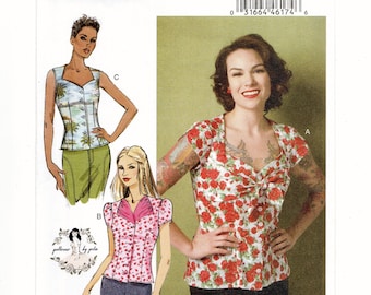 Blusas talla 4-12 con escote corazón, opciones de manga, patrón de costura sin cortar.