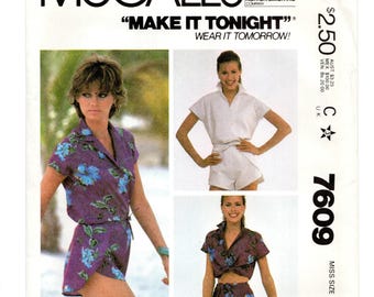 Size S 10-12 Wrapped Shorts & Cap Sleeve Top, Uncut Sewing Pattern, 1980s