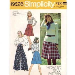 Size 12, Waist 26.5&quot;, A-Line Skirt, Split Skirt & Palazzo Pants, Vintage 70s &quot;Learn to Sew&quot; Sewing Pattern