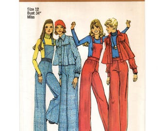 Size 12 Wide Leg Pants w/ Detachable Bib + Shortened Jacket, Uncut Sewing Pattern