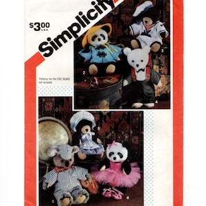 May include: A Simplicity sewing pattern envelope 6143 for Chic Bears. The cover displays six stuffed bears dressed in various outfits, including a panda in a blue jacket, a sailor bear, a bear in overalls, a bear in a bonnet, and a bear in a pink tutu.