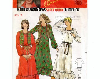 Size 10-14 Peasant Dress w/ Elastic at Neckline, Raglan Sleeves & Ruffle + Short Vest, Pre-Cut Sewing Pattern