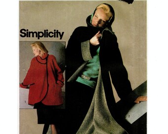 Size 14-16 Bias Swing Coat in 2 Lengths, Wrap Collar, Lining Option, Uncut Sewing Pattern