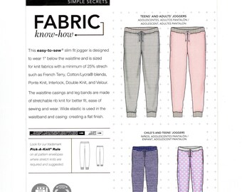 Pantalones deportivos ajustados para adultos (tallas XS-XL) y niños (tallas XS-L). Patrón de costura sin cortar para tejidos elásticos.