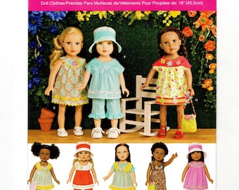 18" Doll Clothes: Summer Dresses, Tops & Capris, Hat and Bag Included, Uncut Sewing Pattern