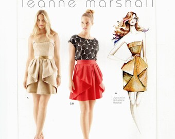 Vestido sin tirantes, top con mangas cortas y falda con volante, talla 12-20, patrón de costura sin cortar, diseñadora Leanne Marshall