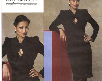 Size 6-12 Lined Dress w/ Fitted Midriff, Keyhole Neckline & Long Sleeves, Uncut Sewing Pattern, Vogue Paris Original