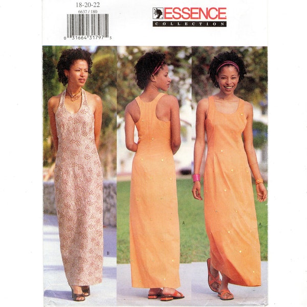 Size 18-22 Essence Collection: Close Fitting Sleeveless Dresses, Halter or Racer Back, Womens/ Plus, Uncut Sewing Pattern