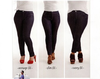 Jeans Mimi G tallas 14-22: Piezas separadas para figuras delgadas, promedio y con curvas, patrón de costura sin cortar.