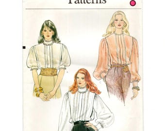 Size 8 Blouses w/ Tucks, Back Buttons, Full Sleeves & Collar Option, Uncut Sewing Pattern, Vintage Vogue
