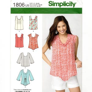 Size 16-24 Pullover Tops w/ Neckline & Sleeve Options, Uncut Sewing Pattern