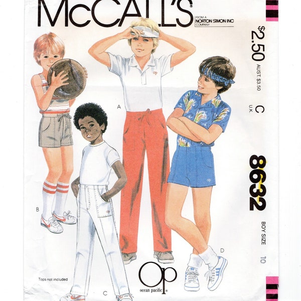 KIDS SALE: Size 10 Boys Pants & Shorts w/ Front Fly, Cargo Pockets, Drawstring or Back Elastic, Uncut Sewing Pattern