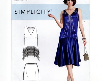 Size 6-14 Flapper Era Dress & Fringed Top w/ Skirt, Retro Uncut Sewing Pattern