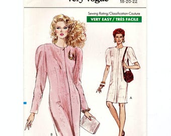 Size 18-22 Dress w/ Concealed Front Zipper, Sleeve Options, Uncut Sewing Pattern is Vintage Vogue
